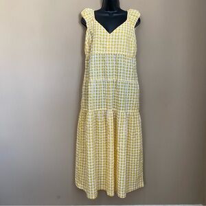Old Navy Yellow White Gingham Check Tiered Maxi Dress